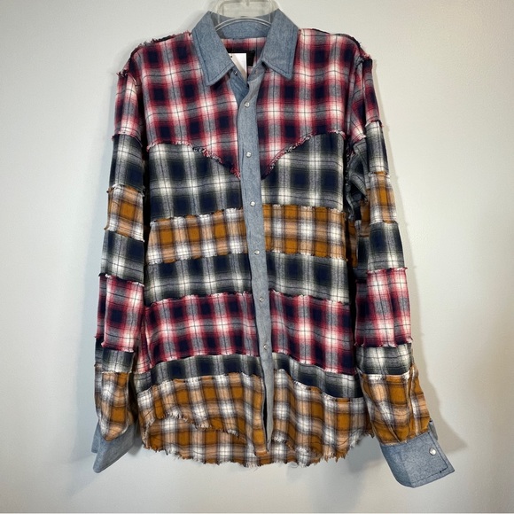 Six Week residency flannel shirt Patchwork Plaid Western Snap Shirt Men’s Small - Picture 2 of 7